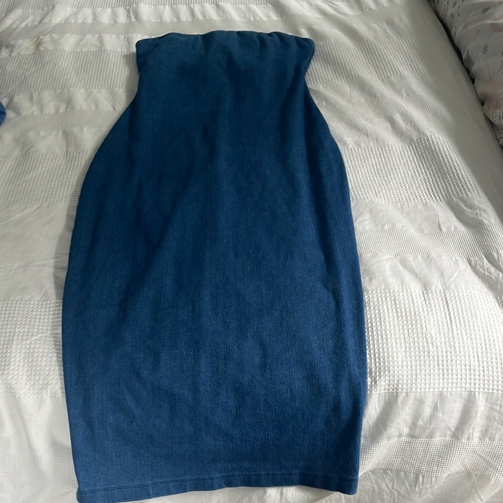 Susana Monaco size small strapless denim dress.